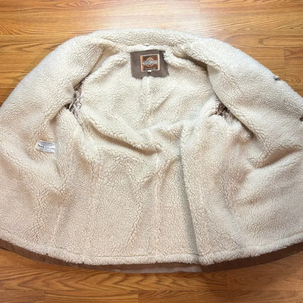 Vintage 1970s Pioneer Wear Suede Leather Sherpa Coat Mens XL Western USA